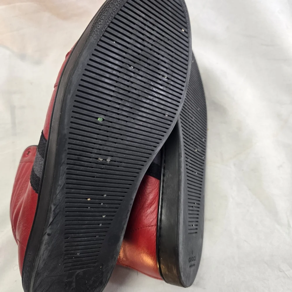 GUCCI VIAGGIO Men’s 8G Red GG Web Red Leather High Top Shoes Coda Sneakers